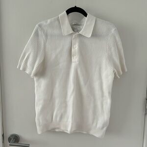 COS Textured Knitted Polo Shirt White